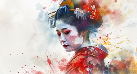 Traditional Japanese Geisha in Watercolor: Capturing the Beauty of Japanese Culture