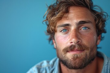 Close Up of a Man With Blue Eyes. Generative AI
