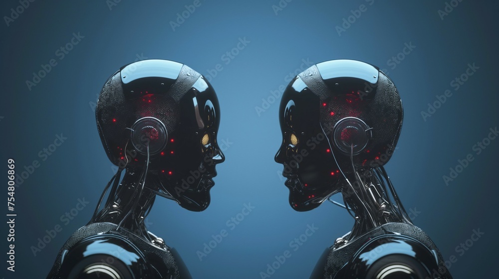 Poster two robots facing each other.