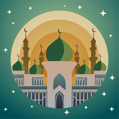 Ramadan Vector Mosque Illustration Postcard Night - 754807012