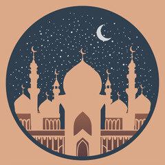 Ramadan Vector Mosque Illustration Postcard Night - 754807013