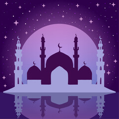 Ramadan Vector Mosque Illustration Postcard Night