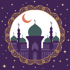 Ramadan Vector Mosque Illustration Postcard Night - 754807024