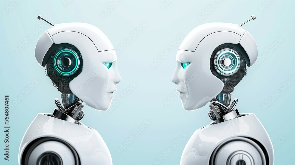 Poster two robots facing each other.