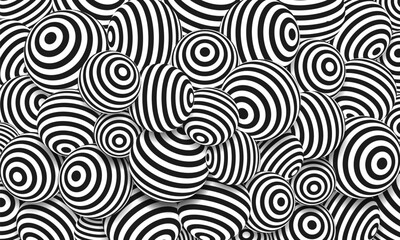 Fototapeta na wymiar Optical illusion background with striped spheres. Balls with black and white lines. Vector illustration.