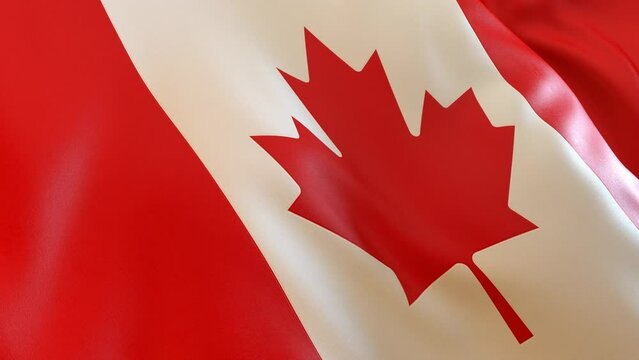 Canada Flag Waving Canadian Flag with detailed texture side angle close-up - 3D render