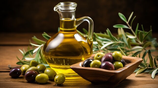 The tasting of olive oil and freshly harvested olives is depicted.