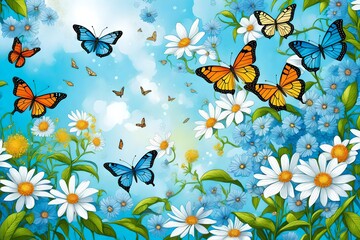 pattern with butterflies, Immerse yourself in the beauty of nature with a captivating image featuring a background flower butterfly spring garden floral beauty blossom plant blue