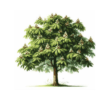 watercolor of Chestnut tree isolated on white background