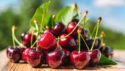 Food Photography With blurry background red hot fresh delicious cherries