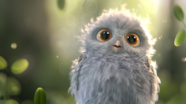 Adorable Owl Chick: Fluffy Charm. Generative AI