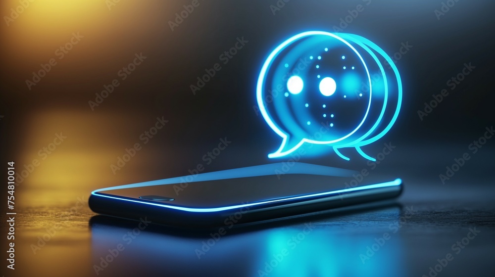 Poster a smartphone with a virtual chat speech bubble on it.