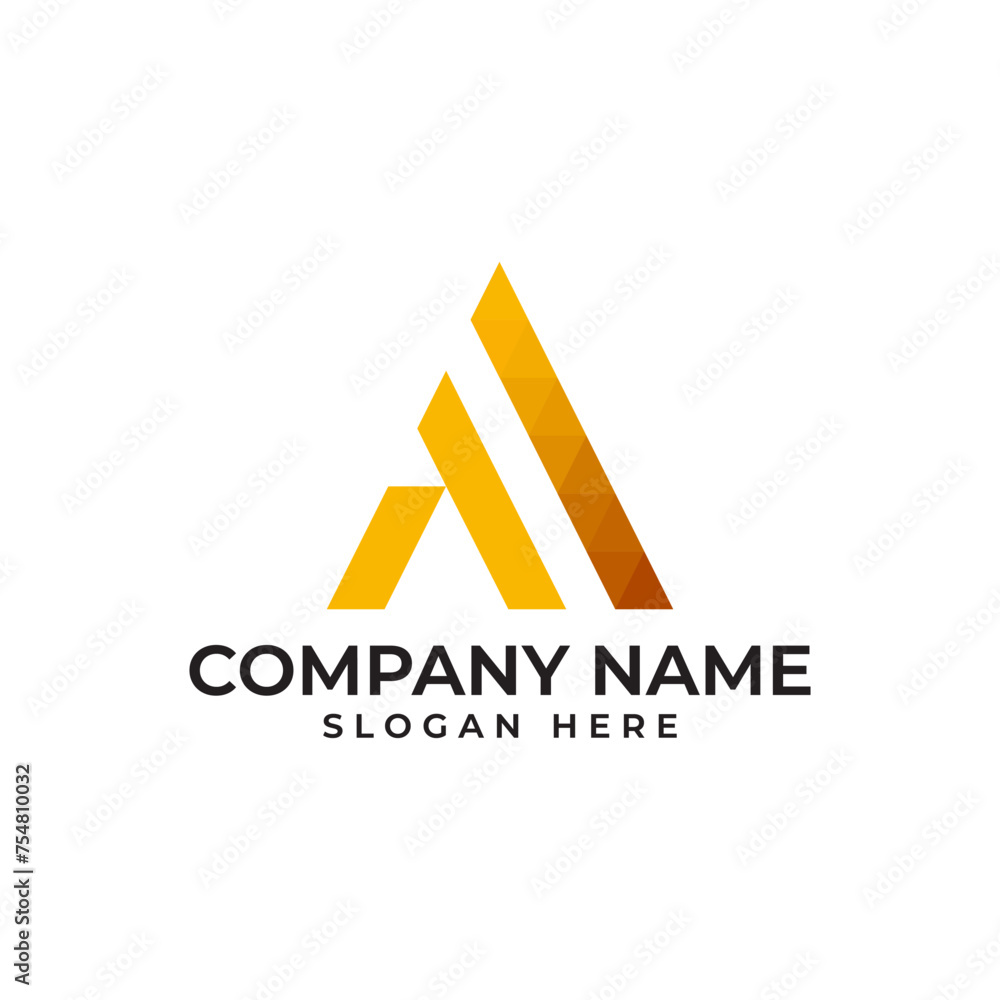 Poster professional a letter logo design in shape of a mountain with the different shade of orange color in