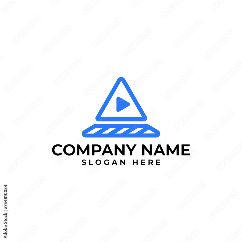 Poster professional logo design for content creator business with play button and the reel film in triangle