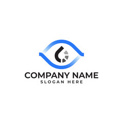 Technolgy inspired logo with Modern and minimalist eye monitor and waterdrop  with the fading effect on the waterdrop and the fading gradient on the eye using blue and black color palette