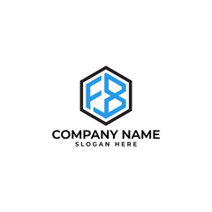 modern abstract and minimalist FB lettermark in the shape of an hexagon in blue color