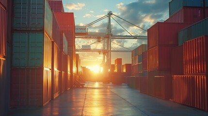 Cargo Container Freight Yard - obrazy, fototapety, plakaty