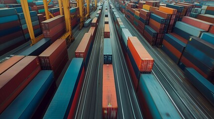 Cargo Container Freight Yard - obrazy, fototapety, plakaty