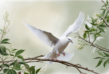 Dove on a branch with leaves