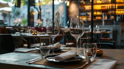 Empty glasses on table in restaurant. Selective focus. Restaurant.