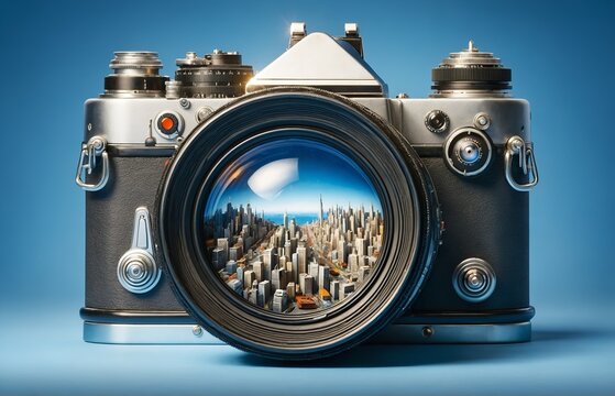a camera whose lens contains a city