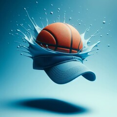 Basketball ball with a blue cap on a blue background.
