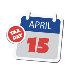 Tax Day Reminder Concept, Ring Binder Calendar Page - Vector Design  Element Template Isolated on White Background - USA Tax Deadline, Due Date for IRS Federal Income Tax Returns:15th April, Year 2024 - 754811889