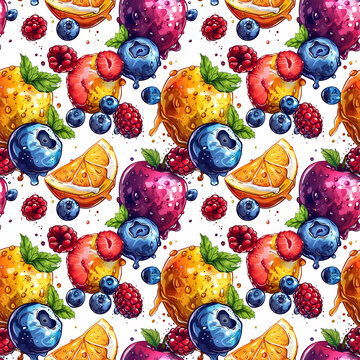 Seamless fruit pattern in vector style