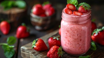 mason jar of strawberry smoothie, generated with AI