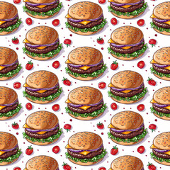 Seamless fast food grocery pattern in vector style