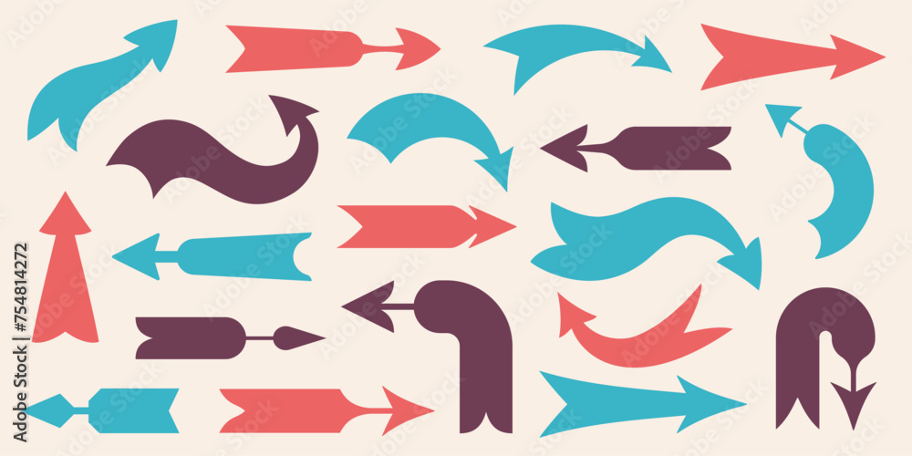 Poster vintage direction arrows. retro navigation icons, old simple cursor banner, retro target and navigat