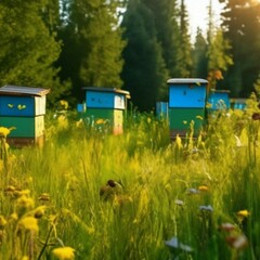 bee hives in the field