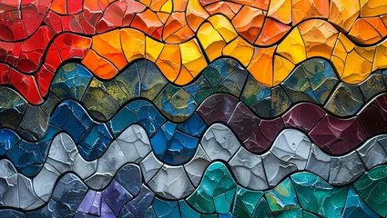 Foto op Plexiglas Mosaic tile pattern, with colorful pieces coming together to create a cohesive whole © akarawit