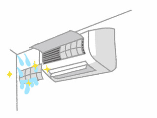 エアコンのフィルターが汚れていて、水で洗っているエアコン