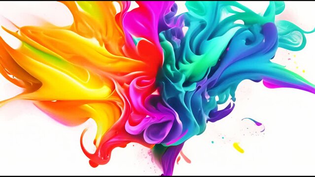 Abstract colorful paint explosion on white background.