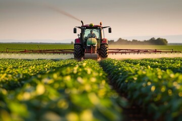 A farmer rides in a combine and waters his fields, agricultural business concept
