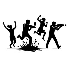 silhouette of a children playing holi