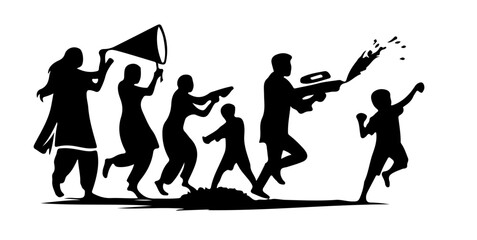 silhouettes of people playing colors, holi