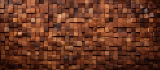 A wall constructed entirely out of wooden blocks, each block meticulously placed to form a solid structure. The wooden blocks have a rich texture, showcasing the natural grain and color variations of