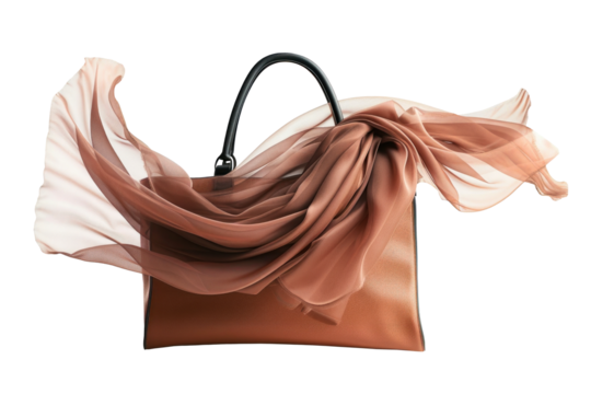 A stylish womens purse in brown and white colors with a black handle. Isolated