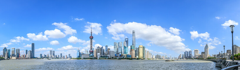 Shanghai city skyline and modern buildings scenery under blue sky. panoramic view.