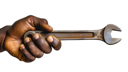 Hand Holding Wrench on White Background