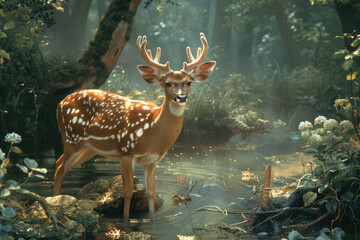 Beautiful young deer in the forest