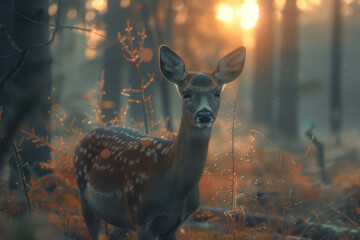 Beautiful young deer in the forest - Powered by Adobe