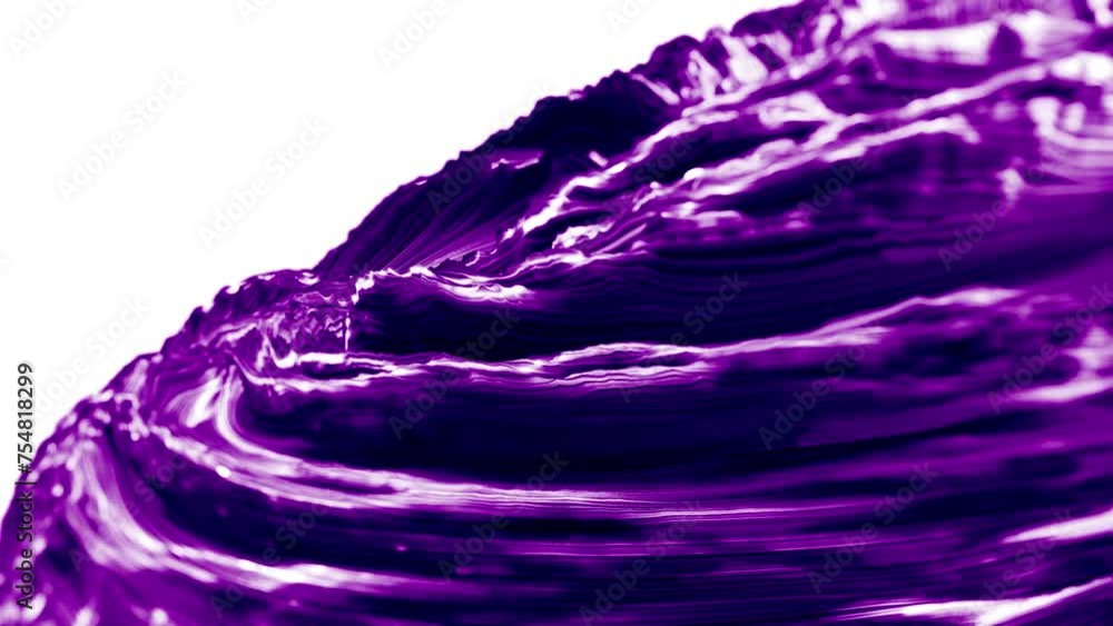 Poster purple wavy surface with swirls on white background. 3d loop background