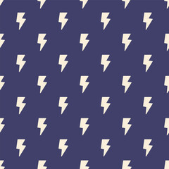 Lightnings seamless pattern. A repeating thunder sign on a dark blue background.