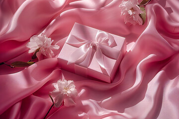 Wedding or Valentines Day Gifts, Elegant Pink Packaging, Celebration of Love and Affection, Festive Background