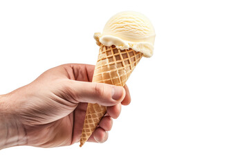 Hand holding waffle cone with ice cream