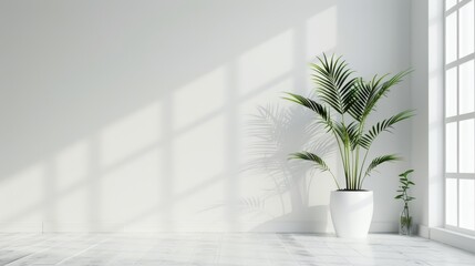 White interior with green plants