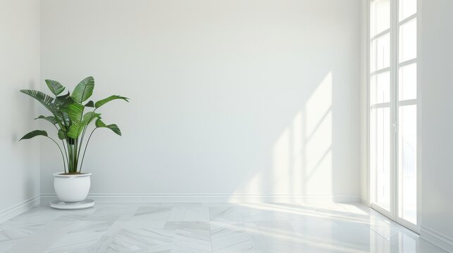 White interior with green plants